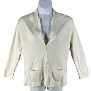 Covington Woman 1X Cream Summer Cardigan Pockets 3/4 Sleeves Minimalist Timeless